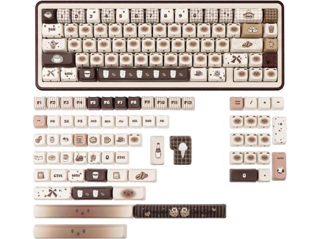Coffee Theme Siamese Cat Keycaps, 133 Keys Cute Mao Profile Keycap Dye-Sublimation, Custom Cat Shaped PBT Keycaps for Cherry Gateron MX Swithes...
