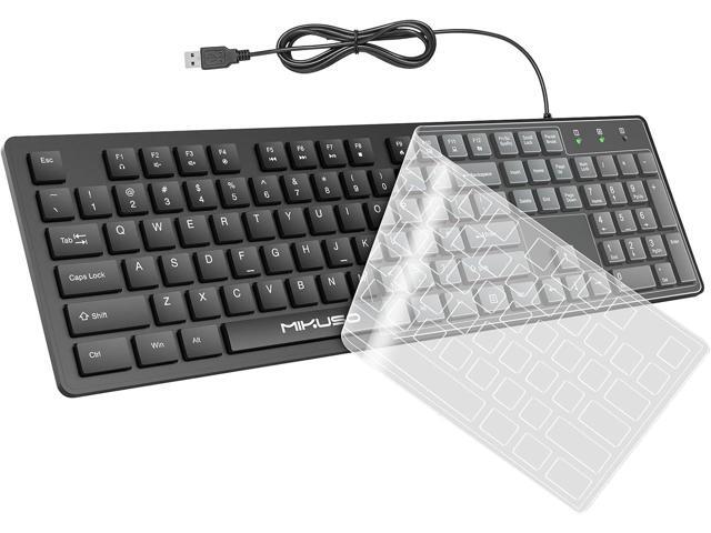 Wired Computers Keyboard with Cover Comfortable Hand Feel,Laser Engraved Characters,12 Multimedia Keys USB Interface Suitable for Laptop PC,Full...
