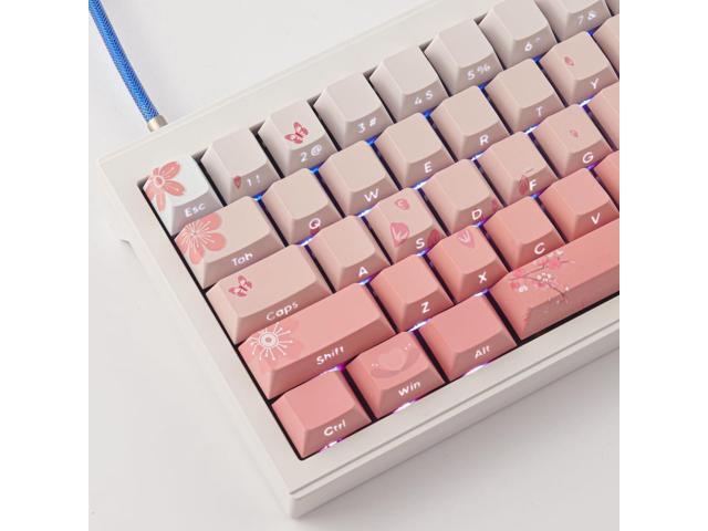 Tsungup PBT Keycaps Cherry Blossom Keycap Set - Custom Side Printed Pink Keycaps,135 Keys Gradient DoubleShot Sakura Key caps Cherry Profile...