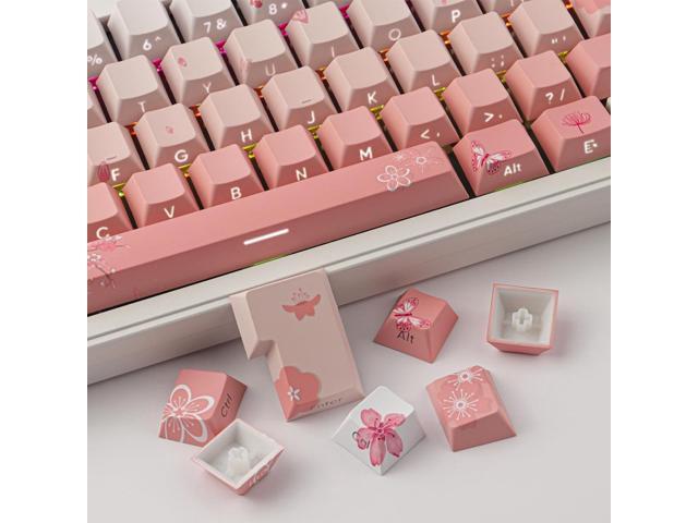 Tsungup PBT Keycaps Cherry Blossom Keycap Set - Custom Side Printed Pink Keycaps,135 Keys Gradient DoubleShot Sakura Key caps Cherry Profile...
