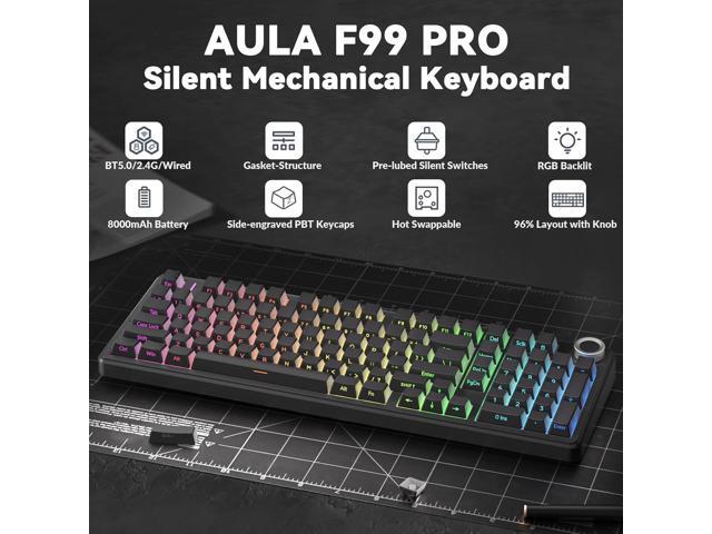 AULA F99 Pro Wireless Mechanical Keyboard-Silent Version,BT5.0/2.4GHz/USB-C Hot Swappable Custom Keyboard,Gasket Structure,Pre-lubed Linear...