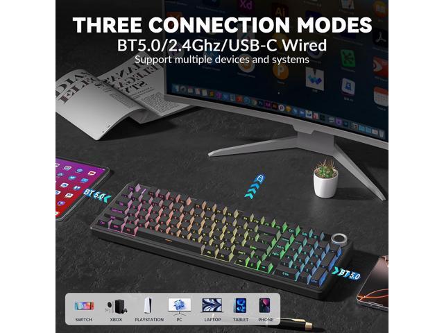 AULA F99 Pro Wireless Mechanical Keyboard-Silent Version,BT5.0/2.4GHz/USB-C Hot Swappable Custom Keyboard,Gasket Structure,Pre-lubed Linear...