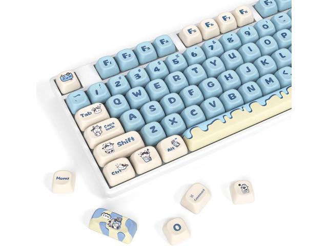 surmen Cute Round MOA Profile Keycaps, 141-Keys Thicked PBT 75% Keycaps Dye-Sublimation for Cherry MX Switches Mechanical Keyboard (Milk Cow)