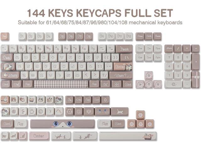 Hyekit PBT Keycaps for Mechanical Keyboard - 144 Keys Cute Cat Keycaps, Dye-Sublimation Cute Keycaps Mao Profile Custom Keycaps for Cherry Gateron...