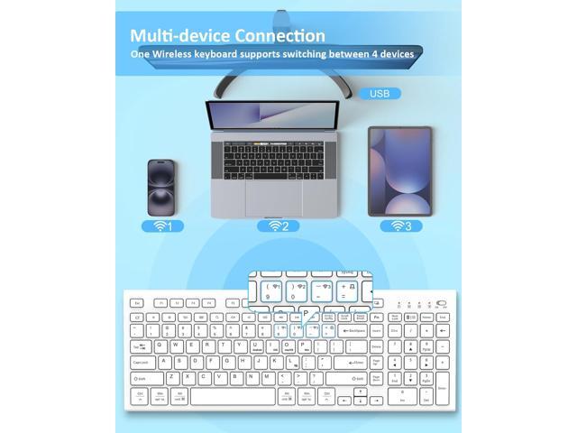 FENIFOX Wireless Keyboard, Bluetooth & 2.4G USB & USB-C Rechargeable Silent Ultra Quiet Low Profile Compact Full Size with Number Pad Soft Multi...