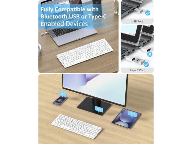 FENIFOX Wireless Keyboard, Bluetooth & 2.4G USB & USB-C Rechargeable Silent Ultra Quiet Low Profile Compact Full Size with Number Pad Soft Multi...