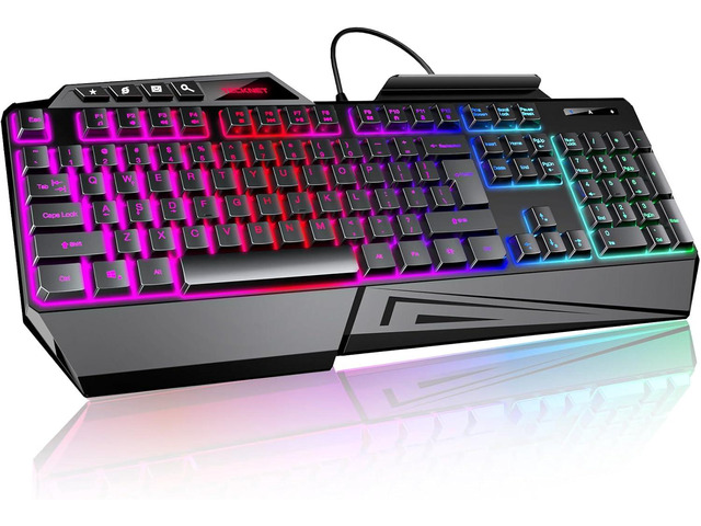 TECKNET Wired RGB Gaming Keyboard - 26-Key Anti-Ghosting, 13 Lighting Modes, Spill-Resistant, 108 Membrane Keys, Plug & Play - with Ergonomic Wrist...