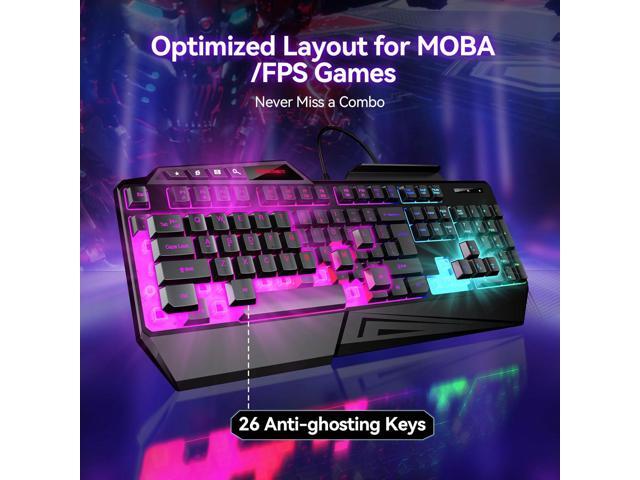 TECKNET Wired RGB Gaming Keyboard - 26-Key Anti-Ghosting, 13 Lighting Modes, Spill-Resistant, 108 Membrane Keys, Plug & Play - with Ergonomic Wrist...