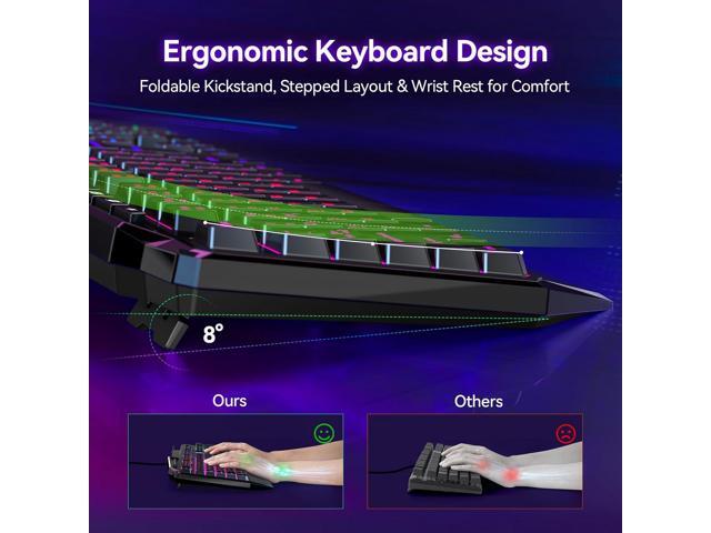 TECKNET Wired RGB Gaming Keyboard - 26-Key Anti-Ghosting, 13 Lighting Modes, Spill-Resistant, 108 Membrane Keys, Plug & Play - with Ergonomic Wrist...
