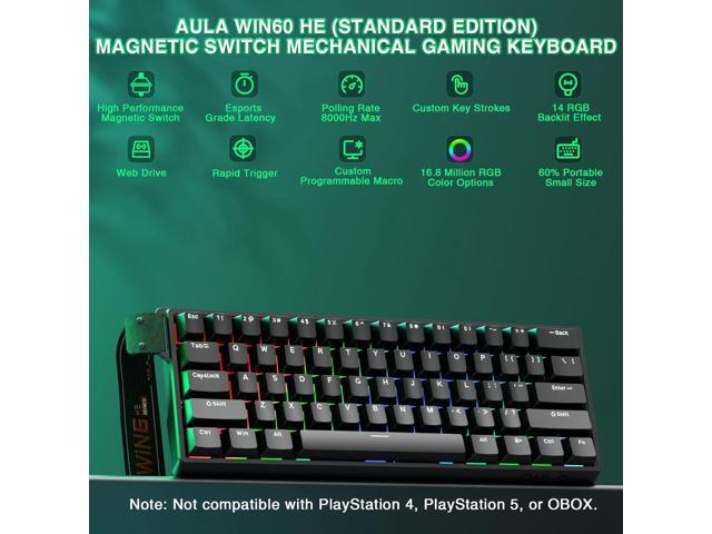 Aula WIN60 HE - 60% Mechanical Gaming Keyboard Wired, Magnetic Switch Hot Swappable, Adjustable Actuation Rapid Trigger Mode, 8000 Hz Polling Rate,...