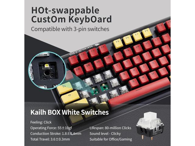 Hexgears GK735 Wired Mechanical Gaming Keyboard, Hot-Swappable Full-Size Keyboard with White Backlit + Surround Side Light Strip, Aluminum Finish,...