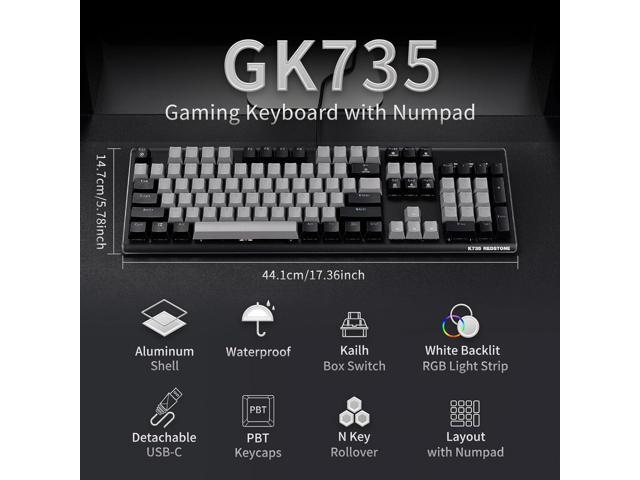 Hexgears GK735 Full-Size Mechanical Gaming Keyboard, Surround Side Light Strip+Backlit Keyboard with Linear Switch, Anti-Ghosting, Double-Shot PBT...