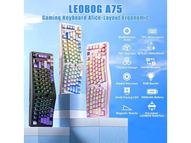 LEOBOG A75 Alice Keyboard, Tri-Mode Bluetooth/2.4G/USB-C Ergonomic Cute Creamy Keyboard with RGB Backlit Functional Knob Joystick, 75% Layout...