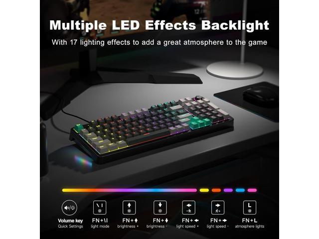 GEEZER Mechanical Gaming Keyboard with LED Backlit, Blue Switch, Volume Knob, 96 Keys Full Size Compact USB Wired Computer Keyboards for Office...
