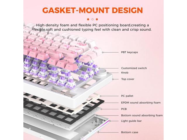 DAREU EK75PRO Sakura Pink Wireless Mechanical Gaming Keyboard,75% Hot Swap Creamy Keyboard with Knob,RGB Backlit,Gasket Custom Structure,Side...
