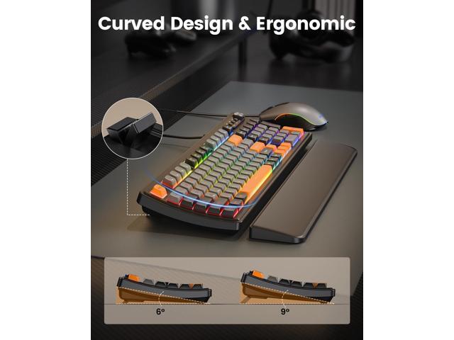 SABLUTE Gaming Keyboard and Mouse, Quiet Membrane Keyboard with RGB Backlit Mechanical Feel, PC Gaming Keyboards Multimedia Knob, Anti-Ghosting,...
