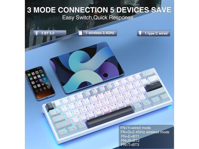 SOLAKAKA SK961 Wireless Mechanical Keyboard with RGB Backlight,Tri-Mode BT5.0/Wired/2.4GHz 60 Percent Wireless Gaming Keyboard,Red Switch