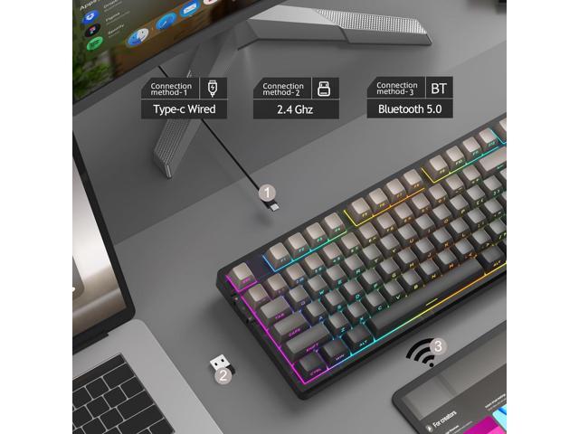 MageGee LIGHT87 Wireless Creamy Keyboard, Gasket Structure, RGB Backlit, 2.4G/USB-C/BT5.0 Hot Swappable Mechanical Gaming Keyboard for Win/Mac/PC,...