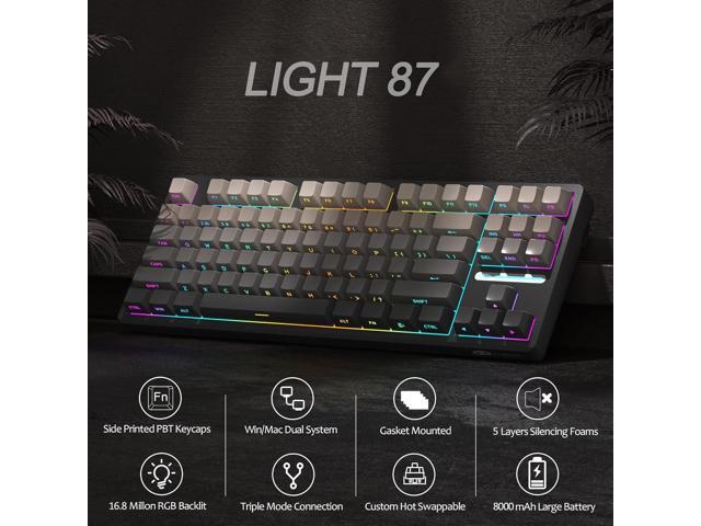 MageGee LIGHT87 Wireless Creamy Keyboard, Gasket Structure, RGB Backlit, 2.4G/USB-C/BT5.0 Hot Swappable Mechanical Gaming Keyboard for Win/Mac/PC,...