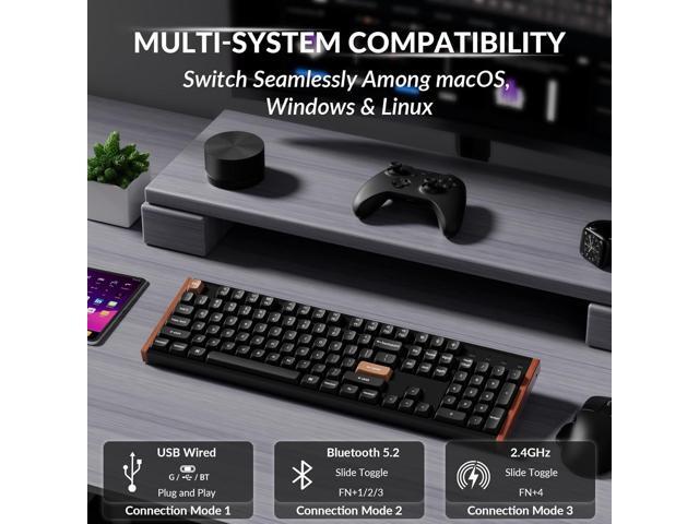 Keychron K10 HE Hall Effect Keyboard Wireless, Magnetic Switch Hot Swappable, Adjustable Actuation Rapid Trigger Mode with Aluminum + Wood Frame,...