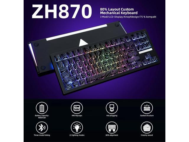 ZORNHER ZH870 Wireless Gaming Mechanical Keyboard,80% Black Custom Creamy Sound Keyboard with Lighted Up Black Topographic Keycaps,Creamy Sounding...