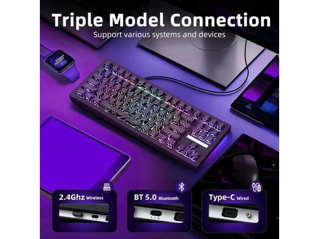 ZORNHER ZH870 Wireless Gaming Mechanical Keyboard,80% Black Custom Creamy Sound Keyboard with Lighted Up Black Topographic Keycaps,Creamy Sounding...
