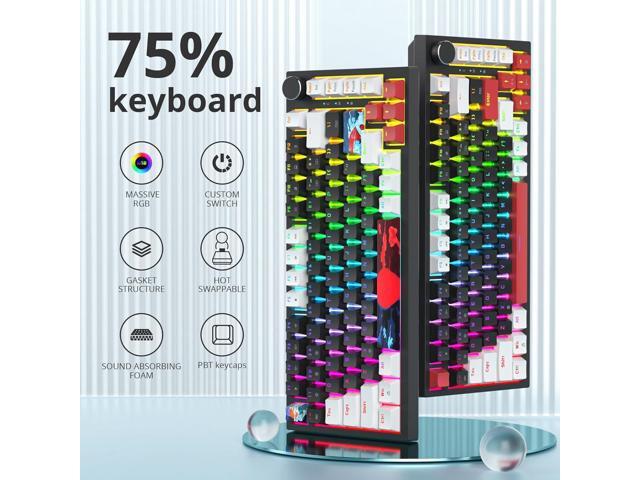 Guffercty kred 75% Gasket Mounted Gaming Keyboard Hot Swappable, 82 Key RGB Backlit Wired TKL Mechanical Keyboard with Knob & Programmable Macros,...