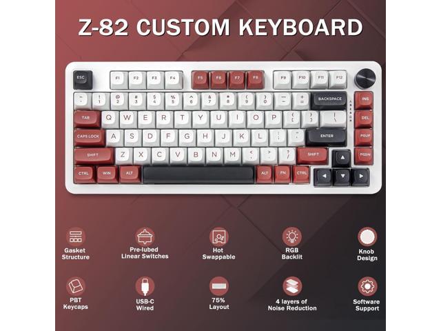 E-YOOSO 75% Wired Mechanical Gaming Keyboard, Creamy Sound, Hot Swappable Pre-lubed Linear Switches, Gasket Structure, Knob Control, RGB Backlit,...