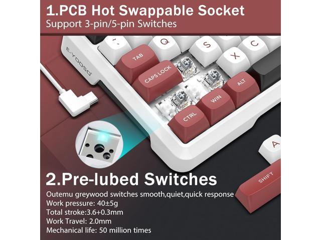 E-YOOSO 75% Wired Mechanical Gaming Keyboard, Creamy Sound, Hot Swappable Pre-lubed Linear Switches, Gasket Structure, Knob Control, RGB Backlit,...