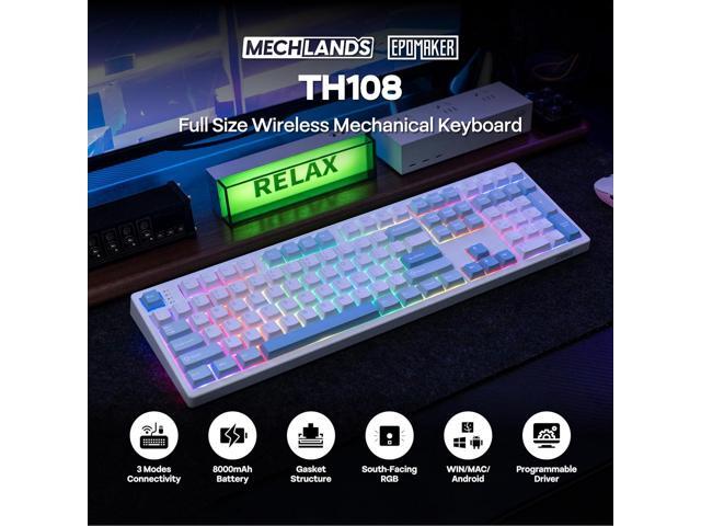 MechLands EPOMAKER TH108 Full Size Mechanical Keyboard, Wireless Gaming Keyboard, 8000mAh Battery, Creamy Gasket, 108 Keys, Hot Swap, Custom...