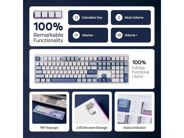 MechLands EPOMAKER TH108 Full Size Mechanical Keyboard, Wireless Gaming Keyboard, 8000mAh Battery, Creamy Gasket, 108 Keys, Hot Swap, Custom...