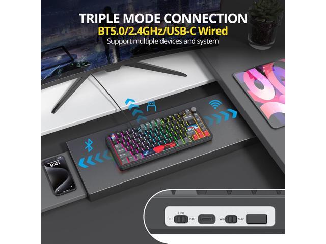 surmen M75 75% Wireless Creamy Keyboard with Gasket, Pre-lubed Triple Mode Bluetooth Mechanical Gaming Keyboard BT5.0/2.4Ghz/USB with Sound...