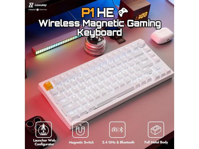 LEMOKEY P1 HE 75% Wireless Custom Mechanical Gaming Keyboard with Gateron Double-Rail Magnetic Switches Knob Version, QMK 2.4 GHz Bluetooth 5.2 RGB...