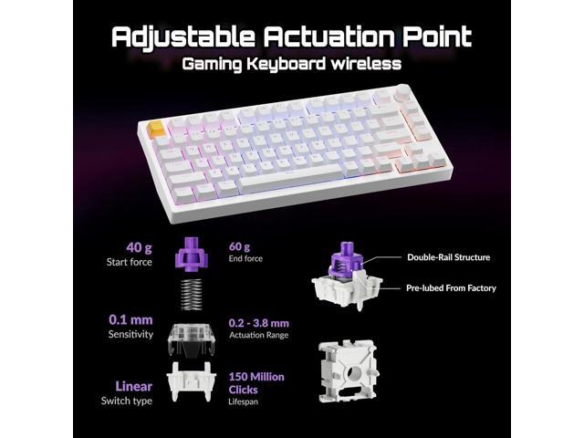 LEMOKEY P1 HE 75% Wireless Custom Mechanical Gaming Keyboard with Gateron Double-Rail Magnetic Switches Knob Version, QMK 2.4 GHz Bluetooth 5.2 RGB...
