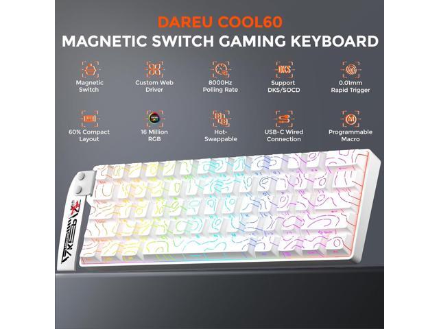 DAREU COOL60 60% Hall Effect Gaming Keyboard with Magnetic Switch, SOCD, 0.01mm Actuation Adjustable Rapid Trigger,8000 Hz Polling, Topographic PBT...