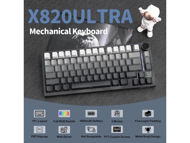 ATTACK SHARK X820 Ultra 75% Wireless Gaming Mechanical Keyboard Hot-Swappable Gasket Mount RGB Backlit BT/2.4G/Wired Custom Keyboard with Smart TFT...