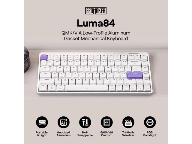 EPOMAKER Luma84 Low Profile Aluminum Mechanical Keyboard, QMK/VIA Programmable, Tri-Mode Wireless, Win/MAC/Linux Compatible, RGB Backlight...