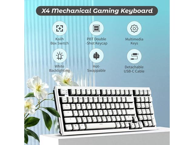 Hexgears X4 Mechanical Keyboard with Number Pad, USB-C Hot Swappable Custom Keyboard, Pre-lubed Linear Switches, White LED Backlit Computer Gaming...