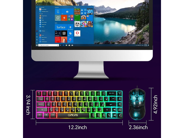 CHONCHOW 60% Gaming Keyboard and Mouse Combo, 68 Keys Wired LED RGB Backlit Black Gaming Keyboard and RGB Backlit Mouse, Small Light up Keyboard...