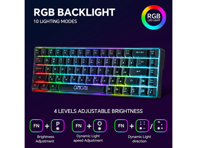 CHONCHOW 60% Gaming Keyboard and Mouse Combo, 68 Keys Wired LED RGB Backlit Black Gaming Keyboard and RGB Backlit Mouse, Small Light up Keyboard...