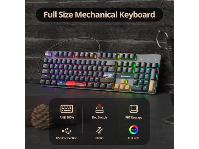Full Size Mechanical Keyboard, Creamy Keyboard with Number Pad, 104 Keys Wired Gaming Keyboard with Red Switch, RGB Backlit for PC Laptop