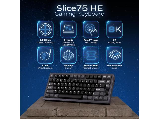 Mechanical Keyboard, Chilkey Slice75 HE Gaming Keyboard Wired, 75% Hall Effect Magnetic Aluminum Keyboard with WS Flux HE Clacky Switch, Rapid...