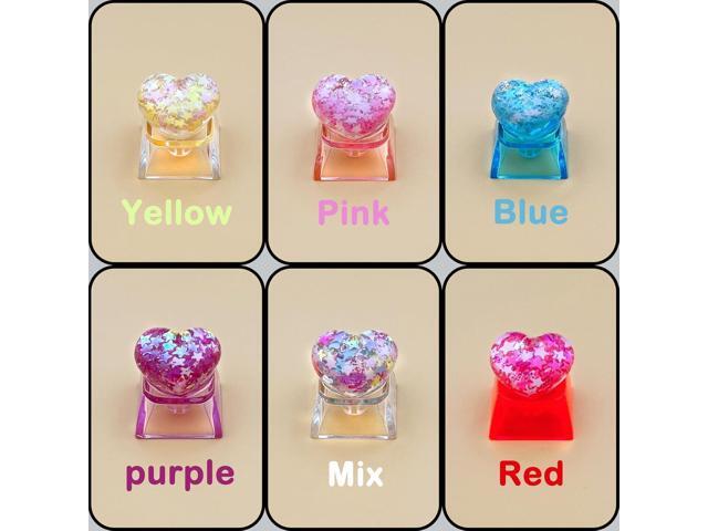 6PCS Bling Heart Custom Keycaps - Cute Artisan Keycap Replacement Key for Cherry MX Mechanical KeyboardsOEM Decoration Profile for Computer Gaming...
