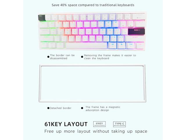 ONE-UP Portable 60% Mechanical Gaming Keyboard LED Backlit Compact 61 Keys Mini Wired Office Keyboard with Blue Switch PBT Keycaps for Windows...