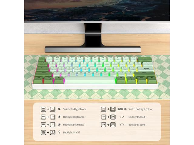 60 Percent Gaming Keyboard Green Matcha Keyboard 61 Keys Wired Mechanical Keyboard Red Switch RGB MDA Keycaps for Windows PC Laptop Gamers(61 Matcha)