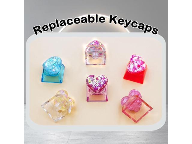 6PCS Bling Heart Custom Keycaps - Cute Artisan Keycap Replacement Key for Cherry MX Mechanical KeyboardsOEM Decoration Profile for Computer Gaming...