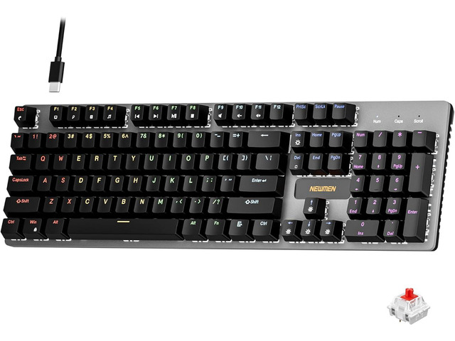 Newmen GM325Pro Mechanical Keyboard,104 Keys Rainbow LED Backlit Wired Gaming Keyboards,Hot-Swap Metal Panel ABS Black Keycaps Gaming Mechanical...