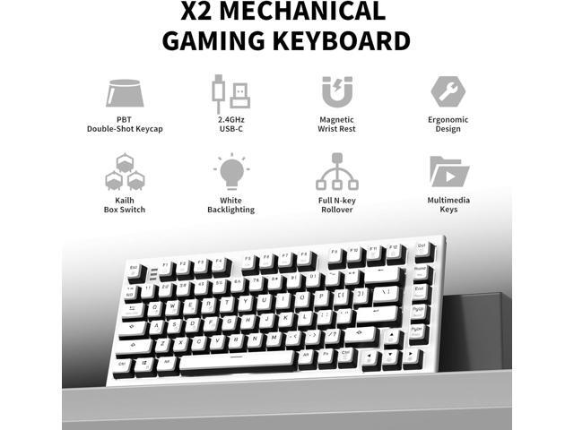 Hexgears X2 TKL Wireless Mechanical Gaming Keyboard with Magnetic Wrist Rest, Dual-Mode 2.4GHz/USB-C Ergonomic Keyboard, Pre-lubed Linear Switches,...