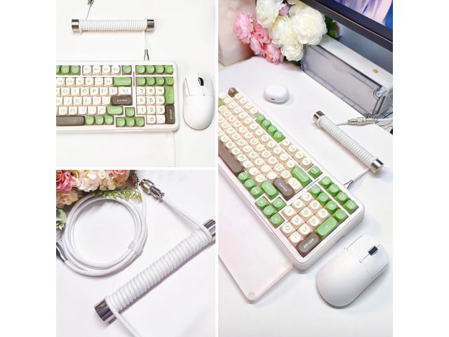 UCINNOVATE Pro Custom Coiled 1.8M USB C Cable for Gaming Keyboard, Double-Sleeved Mechanical Keyboard Cable with Detachable Metal Aviator, White