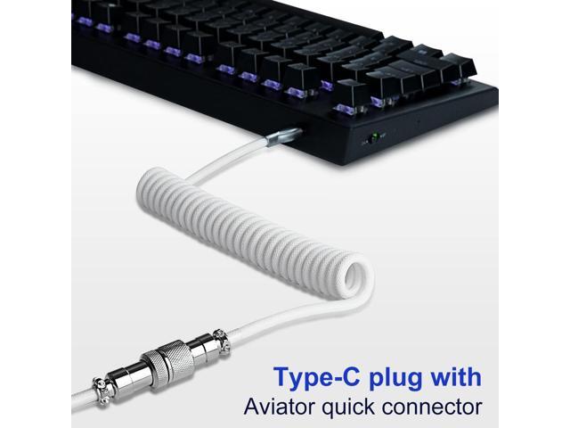 UCINNOVATE Pro Custom Coiled 1.8M USB C Cable for Gaming Keyboard, Double-Sleeved Mechanical Keyboard Cable with Detachable Metal Aviator, White